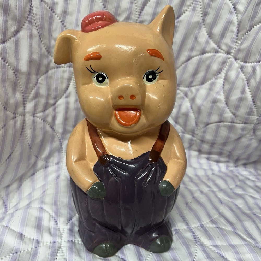 Vintage Rare Chalkware Pig Piggy Bank Hand Painted